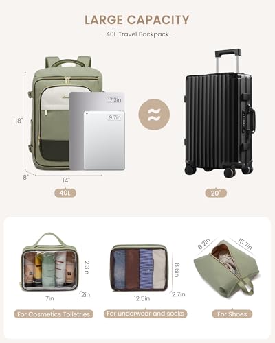 LOVEVOOK 항공사 승인 여행용 노트북 휴대용 백팩 여성용, 4개 - color: Pea Green., size: 50L-4PCS