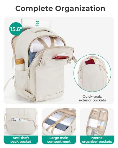 BAGSMART Travel Backpack for Women, 15.6 Inch Carry On Bag, Beige - color: Beige, size: 15.6 Inch