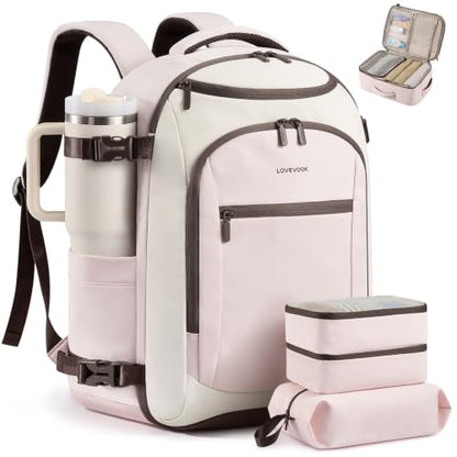 LOVEVOOK 40L Travel Backpack for Women & Men, Airline Approved Carry On Bag - color: Light Pink / Off-white, size: Large-40L