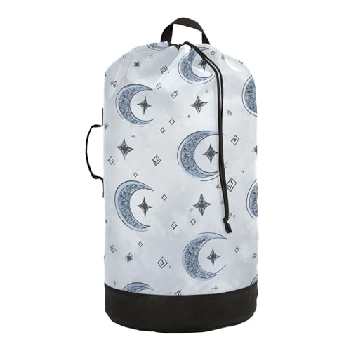 Dark Blue Moon Stars Diamonds Laundry Backpack Bag with Adjustable Shoulder Straps Handle Dirty Laundry Hamper Bag for Traveling Camp College Dorm Heavy Duty Waterproof Large Capacity - color: Dark Blue Moon Stars Diamonds