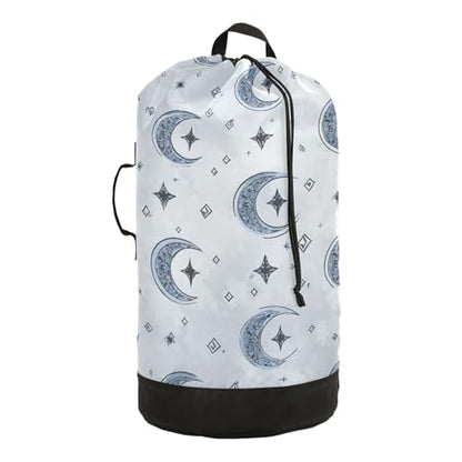 Dark Blue Moon Stars Diamonds Laundry Backpack Bag with Adjustable Shoulder Straps Handle Dirty Laundry Hamper Bag for Traveling Camp College Dorm Heavy Duty Waterproof Large Capacity - color: Dark Blue Moon Stars Diamonds