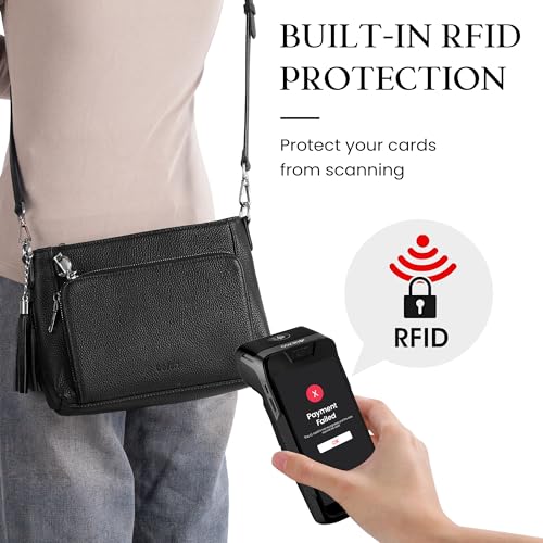 befen Anti Theft Genuine Leather Crossbody Bags for Women Built in Wallet - color: Deep Black