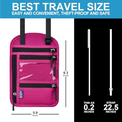 Passport Holder for Travel-RFID Blocking Neck Wallet-Money Pouch - color: Magenta