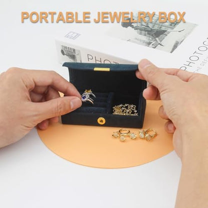 Small Jewelry Box, Mini Travel Jewelry Case Blue Velvet - color: Mini - Blue
