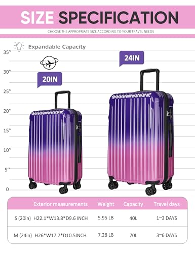 Expandable Checked Luggage Suitcase with Wheels - color: Magic, size: M(24 In)