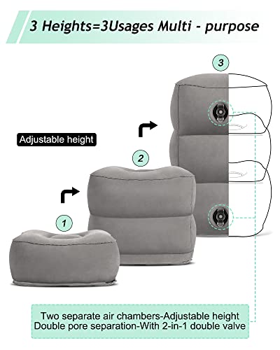 Inflatable Foot Rest Pillow, Kids Airplane Bed, Adjustable 3 Layers Height Leg Rest Pillow, Airplane Travel Essentials Great for Office, Home, Trains, Cars