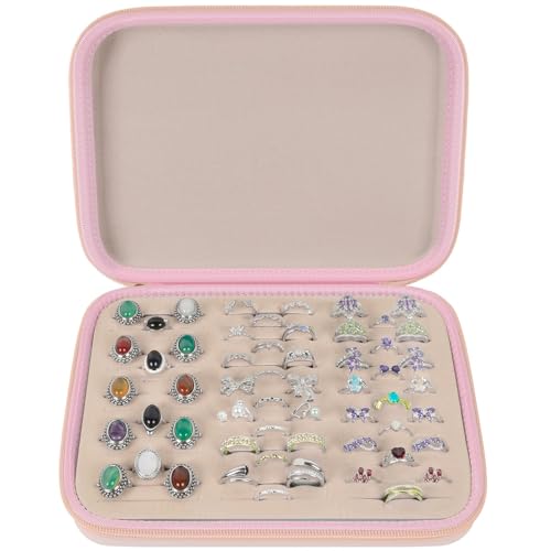 GWCASE Ring Organizer Box, 42-Slot Hard Shell Case, Holds 50+ Pieces, Pink - color: pink