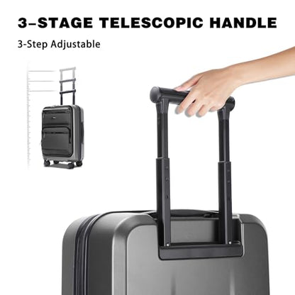 20 Inch Softside Suitcase with Spinner wheels, Carry on Luggage with & USB Port,Hybrid Soft Front & Hard Shell Large Checked Luggage with TSA Lock, Grey - color: Grey, size: 20 Inch