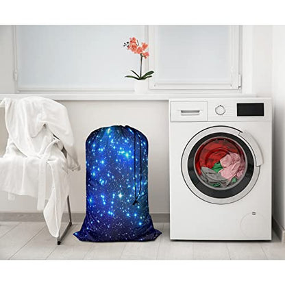 Swono Galaxy Night Drawstring Closure Dirty Clothes Bag Organizer, Heavy Duty Large Laundry Bag, Stars Blue Magical Universe Outer Space Nebula Constellation Rip-Stop Bags for Camp Travel - color: Galaxy Night