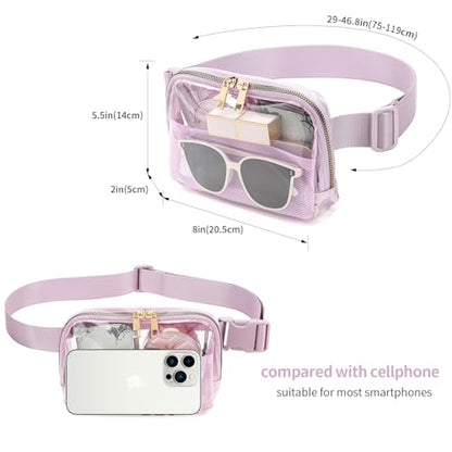 Clear Fanny Pack Stadium Approved Belt Bag, Clear Purse for Stadium Events - color: Light Purple