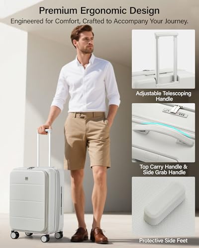MILADA 24 Inch Checked Luggage, Expandable Hardshell Suitcase with 360° Spinner Wheels & TSA Lock, Lightweight Medium Rolling Luggage for Men and Women Travel, White - color: White, size: 24" Checked in
