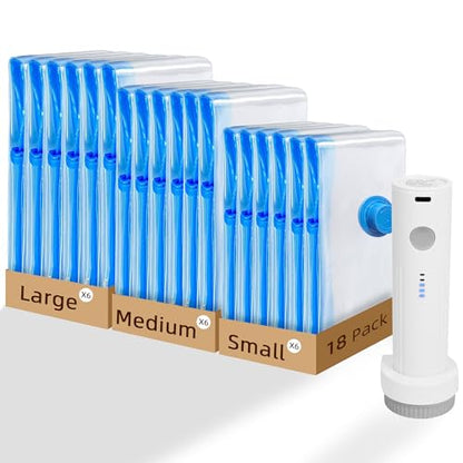 18 Pack Vacuum Storage Seal Bags for Travel with Cordless Electric Pump - style: 18 Combo+ Electric Pump