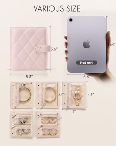 VLANDO Small Jewelry Storage with Velvet Clear Pouches,Pink - color: Pink