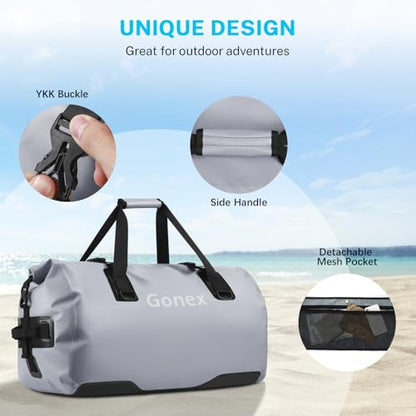 Gonex Waterproof Duffel Bag, 40L/60L/80L Roll-Top Travel Kayaking Dry Bag - color: Gray, size: 60L