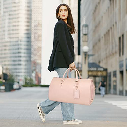 Modoker 2-in-1 PU Leather Garment Duffle Bag with Shoulder Strap, Pink - color: Pink
