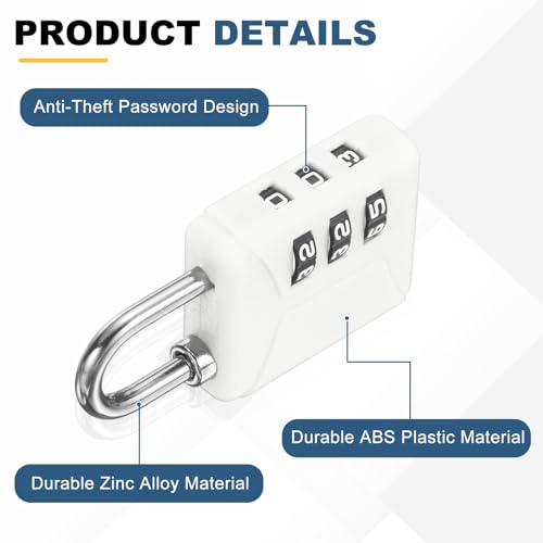 PATIKIL 4.9ft(59.1") Security Steel Cable with 3 Digit Combination Lock, 1 Set Travel Padlock PVC Coated Safety Wire Rope Double Loop for Luggage Suitcase, Clear White - color: Clear White, size: 4.9ft