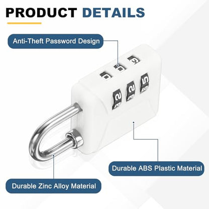 PATIKIL 4.9ft(59.1") Security Steel Cable with 3 Digit Combination Lock, 1 Set Travel Padlock PVC Coated Safety Wire Rope Double Loop for Luggage Suitcase, Clear White - color: Clear White, size: 4.9ft