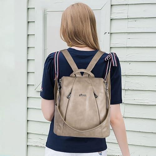 ZOCAI Backpack Purse for Women Medium Anti-Theft Backpacks Purses Design Leather Shoulder Bags with Removable Strap - color: Apricot