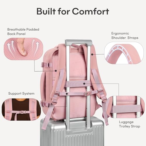 mibasies 30L Airline Approved Travel Carry On Backpack, fit 15.6" Laptop - color: Dark Pink, size: Large