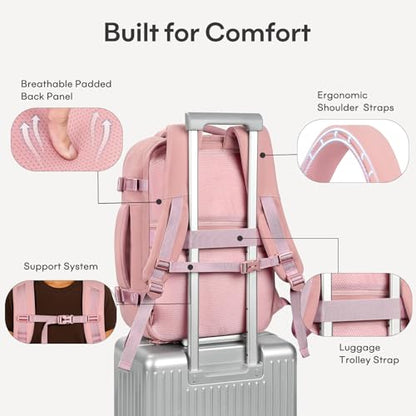 mibasies 30L Airline Approved Travel Carry On Backpack, fit 15.6" Laptop - color: Dark Pink, size: Large