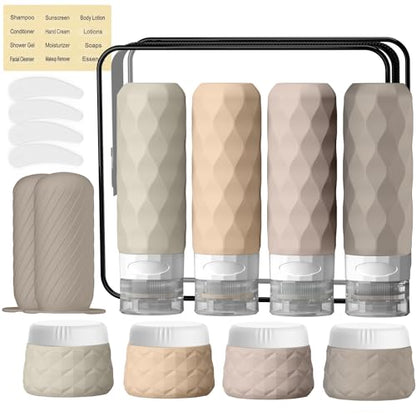 Silevoler 16Pack Travel Bottles for Toiletries, Bottles, Jars, and Covers - color: Cream