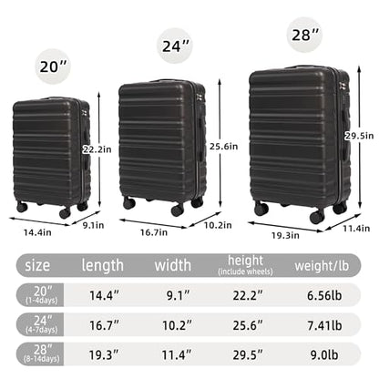 GDFStudio 20/24/28 Inch 3 Piece Luggage Set, ABS Hard Shell Spinner Suitcase with 360° Silent Wheels, Expandable Capacity,Combination Lock, Retractable Handle, Carry On & Checked Suitcases,Dark Gray - color: Dark Gray, size: 20/24/28In