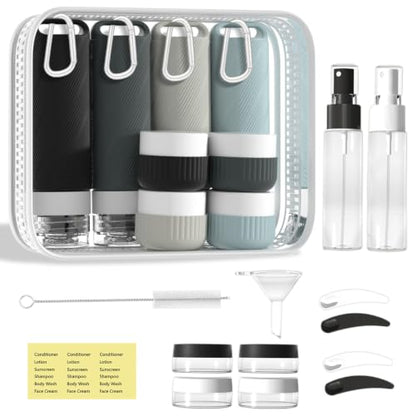 Travel Toiletry Containers 26Pcs Silicone Leakproof TSA Approved Set - color: Black Gray A