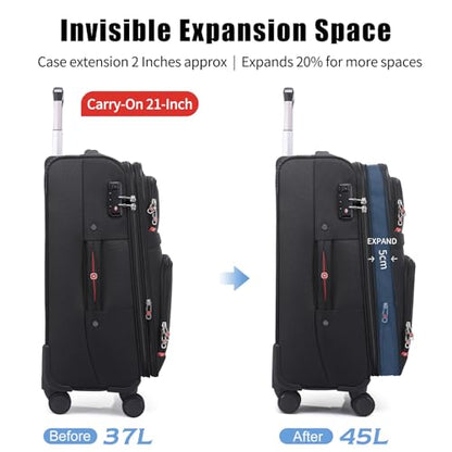 ROPLUS Softside Expandable Luggage with 4 Spinner Wheels, Durable Carry-On Luggage Suitcase (Black, 21-Inch) - color: Black, size: 21-Inch