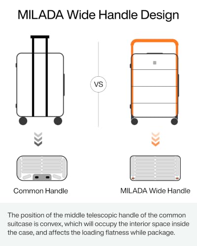 MILADA Wide Handle Luggage with Front Pocket Hardshell Aluminium Check In Suitcase with Wheels Medium 24 Inch Front Opening Checked Luggage with Spinner Wheels TSA Lock Airline Approved Luggage, Black - color: Black, size: Checked Medium 24 Inch