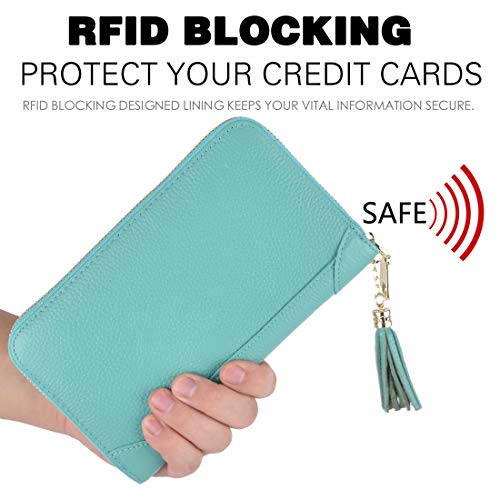 Easyoulife Credit Card Holder Wallet Womens Zipper Leather Case Purse RFID Blocking - color: Teal