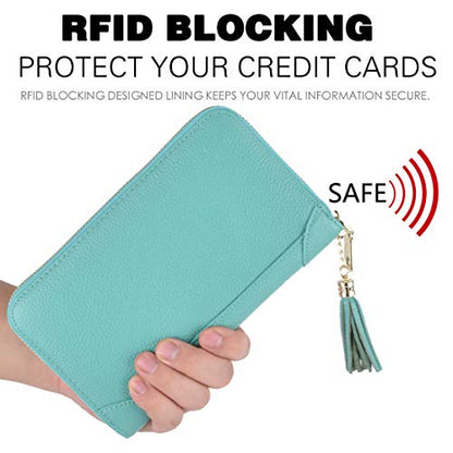 Easyoulife Credit Card Holder Wallet Womens Zipper Leather Case Purse RFID Blocking - color: Teal