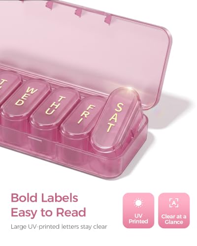 Daviky Weekly Pill Organizer with Large Capacity, 7 Day Pill Case 1x a Day - color: Pink Purple