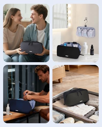WANDF PU Leather Toiletry Bag for Men, Dopp Kit with Hanging Pouch - color: Medium Plus, Navy Blue, size: Medium Plus