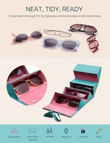 SOJOS Foldable Travel Sunglass Case 4 Slots Sunglasses Holder women men Portable Space Saving Glasses Organizer SA525