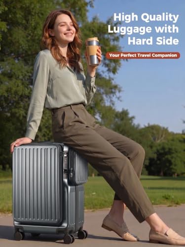 20-Inch Front Opening Carry On Luggage with Detachable Bag, Grey - color: Grey
