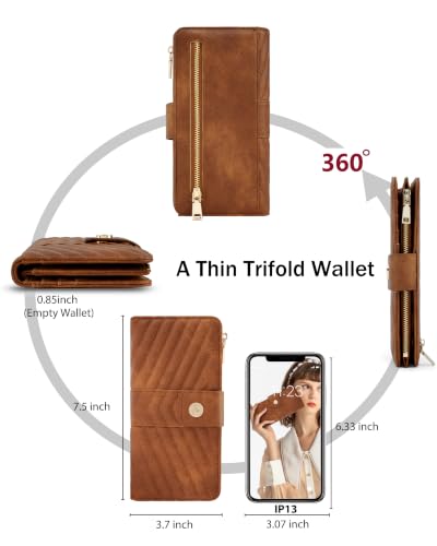 Brown Women's Trifold Wallet,Large Capacity RFID Long Wallet - color: Brown, size: Trifold
