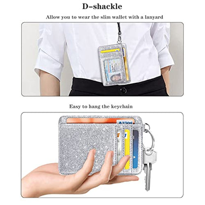Coco Rossi Credit Card Holder Wallet Women Minimalist Slim Pocket Card Case - color: Glitter Silver