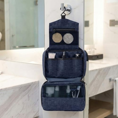 Portable Hanging Toiletry Bag Water-resist Cosmetic Organizer with Mesh Pockets for Travel Makeup and Skincare Products(Navy Blue) - color: Navy Blue