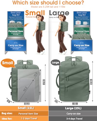 Capolo Travel Laptop Backpack Women Men Personal Item Weekender Travel Bag - color: Green, size: Small