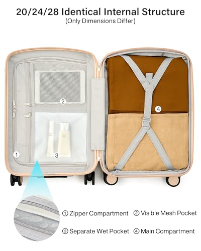 Hanke 20 Inch Expandable Carry On Luggage, Hard Shell with Side Hook - color: Cuba Sand, size: 20 Inch EXT