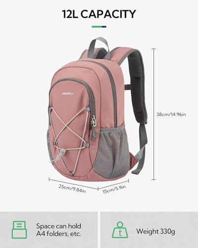 WATERFLY Small Hiking Backpack: 12L Outdoor Daypack For Women Men Teenager - color: Pink