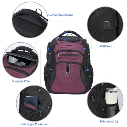 KROSER Travel Laptop Backpack 17.3 Inch XL Computer Backpack for Men/Women - color: Black/Burgundy, size: 17.3 inch