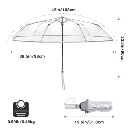 G4Free Small Clear Umbrella for Rain, 42 Inch Women and Men Use