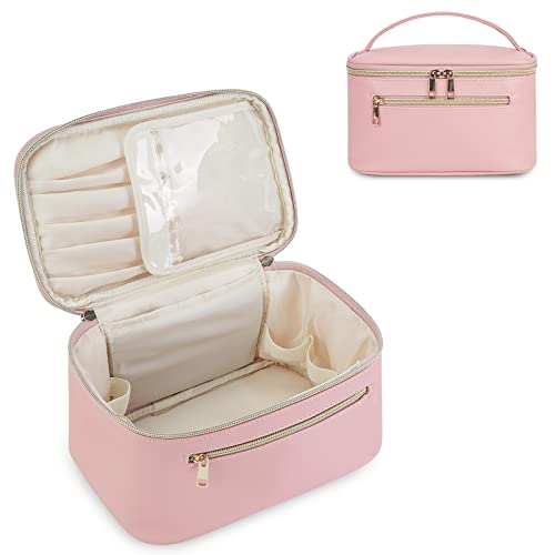 Wandering Nature Makeup Bag, Women Travel Make Up Vanity Case with Handle - color: Pink, size: Medium