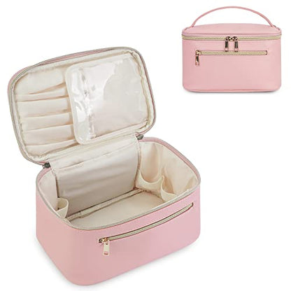 Wandering Nature Makeup Bag, Women Travel Make Up Vanity Case with Handle - color: Pink, size: Medium