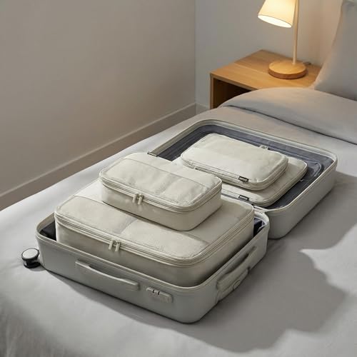 4 Piece Compression Packing Cubes for 3–7 Day Travel, Off White - color: Off White