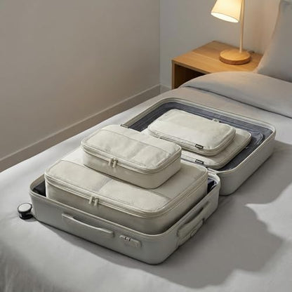 4 Piece Compression Packing Cubes for 3–7 Day Travel, Off White - color: Off White
