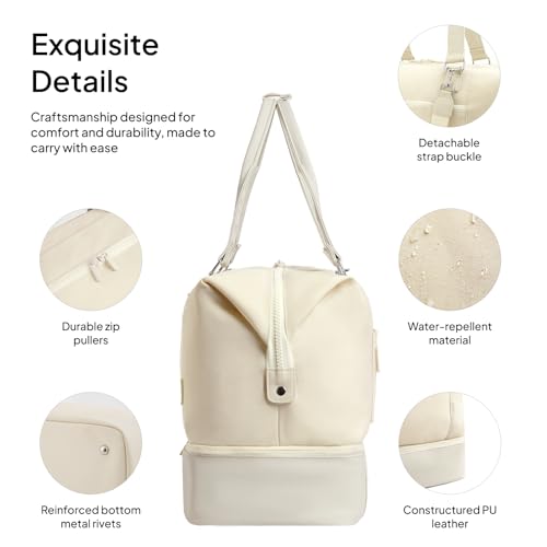 TOPEAST Travel Duffle Bag, Weekender Bags for Women with Shoe Compartment - color: Beige