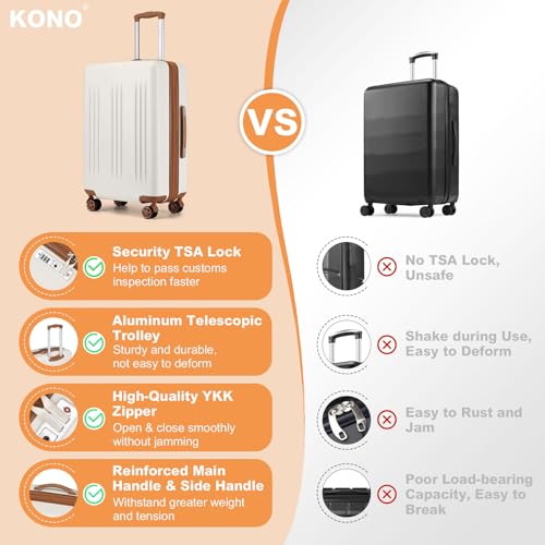 Kono 24 Inch Expandable Checked Luggage with Spinner Wheels TSA Lock Cream - color: Cream White, size: 24"