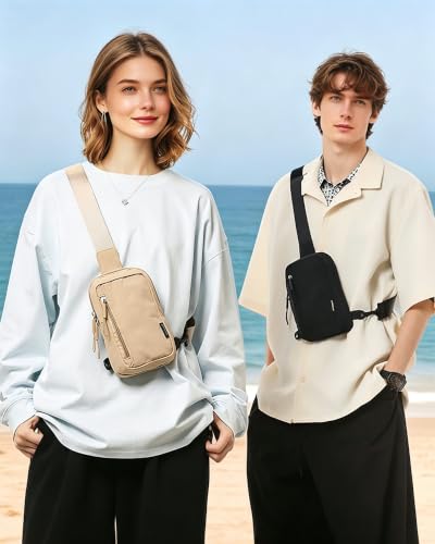 Small Sling Crossbody Bag, Water Resistant Nylon Chest Pack for Travel EDC - color: Beige